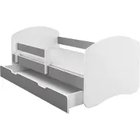 ACMA II Jugendbett Kinderbett 140 x 70 Junior-Bett Komplett-Set mit Matratze Lattenrost und Rausfallschutz Weiß / Grau , mit Bettkasten, Kinderzimmer