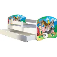 ACMA Jugendbett Kinderbett Junior-Bett Komplett-Set mit Matratze Lattenrost und Rausfallschutz Weiß 34 Farm 160x80 + Bettkasten