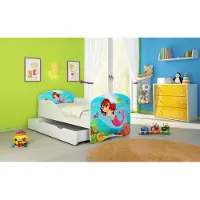 ACMA I Jugendbett Kinderbett Junior-Bett Komplett-Set mit Matratze Lattenrost Weiß 09 Meerjungfrau 160x80 + Bettkasten
