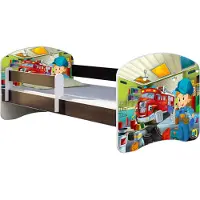 ACMA Jugendbett Kinderbett Junior-Bett Komplett-Set mit Matratze Lattenrost und Rausfallschutz Wenge 45 Mechaniker 160x80