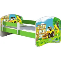 ACMA Jugendbett Kinderbett Junior-Bett Komplett-Set mit Matratze Lattenrost und Rausfallschutz Grün 20 Bagger 180x80