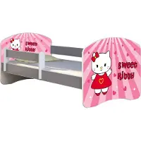 ACMA Jugendbett Kinderbett Junior-Bett Komplett-Set mit Matratze Lattenrost und Rausfallschutz Grau 15 Sweet Kitty 140x70