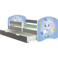 ACMA Jugendbett Kinderbett Junior-Bett Komplett-Set mit Matratze Lattenrost und Rausfallschutz Grau 26 Elefant 180x80 + Bettkasten