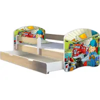 ACMA Jugendbett Kinderbett Junior-Bett Komplett-Set mit Matratze Lattenrost und Rausfallschutz Sonoma 45 Mechaniker 180x80 + Bettkasten