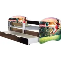 ACMA Jugendbett Kinderbett Junior-Bett Komplett-Set mit Matratze Lattenrost und Rausfallschutz Wenge 37 Fußballer 2 180x80 + Bettkasten