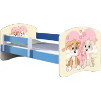 ACMA Jugendbett Kinderbett Junior-Bett Komplett-Set mit Matratze Lattenrost und Rausfallschutz Blau 12 Welpen 140x70