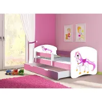 ACMA Jugendbett Kinderbett Junior-Bett Komplett-Set mit Matratze Lattenrost und Rausfallschutz Rosa 43 Kleines Pferd 180x80 + Bettkasten