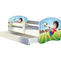ACMA Jugendbett Kinderbett Junior-Bett Komplett-Set mit Matratze Lattenrost und Rausfallschutz Weiß 13 Fußballer 160x80 + Bettkasten
