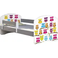 ACMA Jugendbett Kinderbett Junior-Bett Komplett-Set mit Matratze Lattenrost und Rausfallschutz Grau 31 Eule 140x70