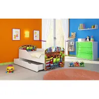 ACMA I Jugendbett Kinderbett Junior-Bett Komplett-Set mit Matratze Lattenrost Weiß 44 Lokomotive 140x70 + Bettkasten