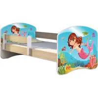 ACMA Jugendbett Kinderbett Junior-Bett Komplett-Set mit Matratze Lattenrost und Rausfallschutz Sonoma 09 Meerjungfrau 180x80
