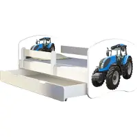 ACMA Jugendbett Kinderbett Junior-Bett Komplett-Set mit Matratze Lattenrost und Rausfallschutz Weiß 42 Traktor 160x80 + Bettkasten