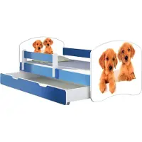 ACMA Jugendbett Kinderbett Junior-Bett Komplett-Set mit Matratze Lattenrost und Rausfallschutz Blau 39 Welpen 180x80 + Bettkasten