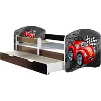 ACMA Jugendbett Kinderbett Junior-Bett Komplett-Set mit Matratze Lattenrost und Rausfallschutz Wenge 05 Wengee Auto 160x80 + Bettkasten