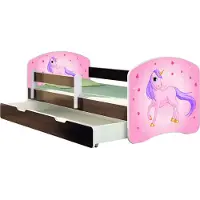ACMA Jugendbett Kinderbett Junior-Bett Komplett-Set mit Matratze Lattenrost und Rausfallschutz Wenge 17 Pony 160x80 + Bettkasten