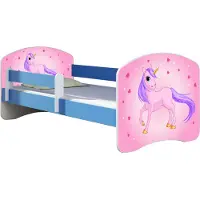 ACMA Jugendbett Kinderbett Junior-Bett Komplett-Set mit Matratze Lattenrost und Rausfallschutz Blau 17 Pony 140x70