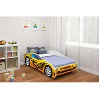 ACMA Jugendbett Kinderbett Auto-Bett Junior Cars Bett Komplett-Set mit Matratze, Lattenrost und Rausfallschutz 140x70 cm - CAR-10