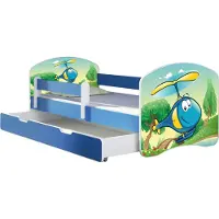 ACMA Jugendbett Kinderbett Junior-Bett Komplett-Set mit Matratze Lattenrost und Rausfallschutz Blau 35 Hubschrauber 180x80 + Bettkasten