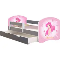 ACMA Jugendbett Kinderbett Junior-Bett Komplett-Set mit Matratze Lattenrost und Rausfallschutz Grau 07 Rosa Fee 140x70 + Bettkasten