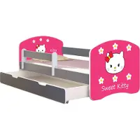 ACMA Jugendbett Kinderbett Junior-Bett Komplett-Set mit Matratze Lattenrost und Rausfallschutz Grau 16 Sweet Kitty 2 180x80 + Bettkasten