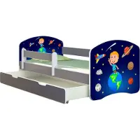 ACMA Jugendbett Kinderbett Junior-Bett Komplett-Set mit Matratze Lattenrost und Rausfallschutz Grau 22 Kosmos 180x80 + Bettkasten