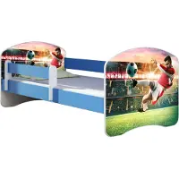 ACMA Jugendbett Kinderbett Junior-Bett Komplett-Set mit Matratze Lattenrost und Rausfallschutz Blau 37 Fußballer 2 140x70