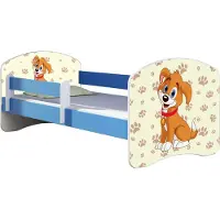 ACMA Jugendbett Kinderbett Junior-Bett Komplett-Set mit Matratze Lattenrost und Rausfallschutz Blau 11 Welpe 180x80