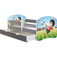 ACMA Jugendbett Kinderbett Junior-Bett Komplett-Set mit Matratze Lattenrost und Rausfallschutz Grau 13 Fußballer 160x80 + Bettkasten