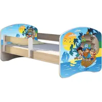 ACMA Jugendbett Kinderbett Junior-Bett Komplett-Set mit Matratze Lattenrost und Rausfallschutz Sonoma 21 Piraten 180x80