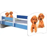 ACMA Jugendbett Kinderbett Junior-Bett Komplett-Set mit Matratze Lattenrost und Rausfallschutz Blau 39 Welpen 180x80