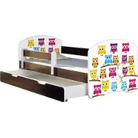 ACMA Jugendbett Kinderbett Junior-Bett Komplett-Set mit Matratze Lattenrost und Rausfallschutz Wenge 31 Eule 140x70 + Bettkasten