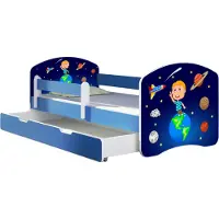 ACMA Jugendbett Kinderbett Junior-Bett Komplett-Set mit Matratze Lattenrost und Rausfallschutz Blau 22 Kosmos 180x80 + Bettkasten