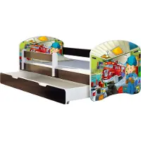 ACMA Jugendbett Kinderbett Junior-Bett Komplett-Set mit Matratze Lattenrost und Rausfallschutz Wenge 45 Mechaniker 140x70 + Bettkasten