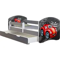 ACMA Jugendbett Kinderbett Junior-Bett Komplett-Set mit Matratze Lattenrost und Rausfallschutz Grau 05 Graue Auto 160x80 + Bettkasten