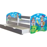 ACMA Jugendbett Kinderbett Junior-Bett Komplett-Set mit Matratze Lattenrost und Rausfallschutz Grau 32 Ritter 180x80 + Bettkasten
