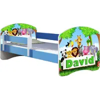 ACMA Jugendbett Kinderbett Junior-Bett Komplett-Set mit Matratze Lattenrost und Rausfallschutz Blau 01 Zoo Name 180x80