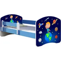 ACMA Jugendbett Kinderbett Junior-Bett Komplett-Set mit Matratze Lattenrost und Rausfallschutz Blau 22 Kosmos 180x80