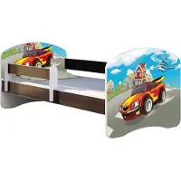 ACMA Jugendbett Kinderbett Junior-Bett Komplett-Set mit Matratze Lattenrost und Rausfallschutz Wenge 03 Racing Car 180x80