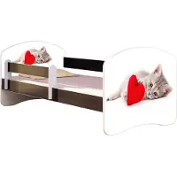 ACMA Jugendbett Kinderbett Junior-Bett Komplett-Set mit Matratze Lattenrost und Rausfallschutz Wenge 40 Katze mit Herz 140x70