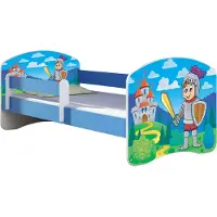 ACMA Jugendbett Kinderbett Junior-Bett Komplett-Set mit Matratze Lattenrost und Rausfallschutz Blau 32 Ritter 140x70