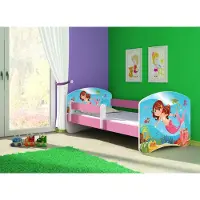 ACMA Jugendbett Kinderbett Junior-Bett Komplett-Set mit Matratze Lattenrost und Rausfallschutz Rosa 09 Meerjungfrau 140x70