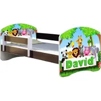ACMA Jugendbett Kinderbett Junior-Bett Komplett-Set mit Matratze Lattenrost und Rausfallschutz Wenge 01 Zoo Name 180x80
