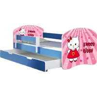 ACMA Jugendbett Kinderbett Junior-Bett Komplett-Set mit Matratze Lattenrost und Rausfallschutz Blau 15 Sweet Kitty 140x70 + Bettkasten