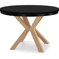 Dekori.Interiors Ausziehbarer runder Esstisch Schwarz RAL 90/140 cm mit schwarzem Ring und Massivholzgestell in Buche Natur – Loft, rustikal