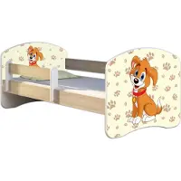 ACMA Jugendbett Kinderbett Junior-Bett Komplett-Set mit Matratze Lattenrost und Rausfallschutz Sonoma 11 Welpe 160x80