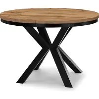 Dekori.Interiors Ausziehbarer runder Esstisch Schwarz RAL 120/220 cm, Eiche Wotan mit Ring-Gestell – Loft, rustikal