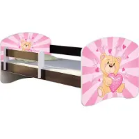 ACMA Jugendbett Kinderbett Junior-Bett Komplett-Set mit Matratze Lattenrost und Rausfallschutz Wenge 10 Teddybär 160x80