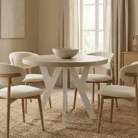 Dekori.Interiors Runder Esstisch Kaschmir PERO 100/150 cm ausziehbar mit weißem Gestell – Loft-Stil, skandinavisch