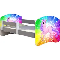 ACMA Jugendbett Kinderbett Junior-Bett Komplett-Set mit Matratze Lattenrost und Rausfallschutz Grau 18 Pony Regenbogen 160x80