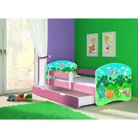 ACMA Jugendbett Kinderbett Junior-Bett Komplett-Set mit Matratze Lattenrost und Rausfallschutz Rosa 30 Dino 140x70 + Bettkasten